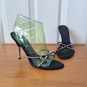 Y2K Guess slide heels rhinestone crystal bow embellished sparkly dark feminine